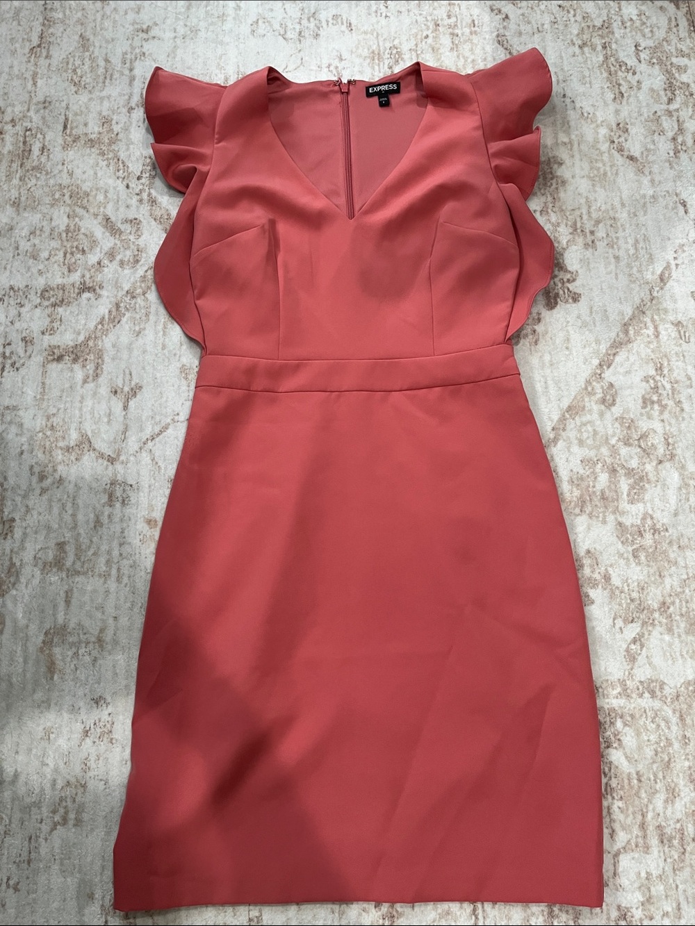 Express Coral Flutter Sleeve V-Neck Formal Dress
